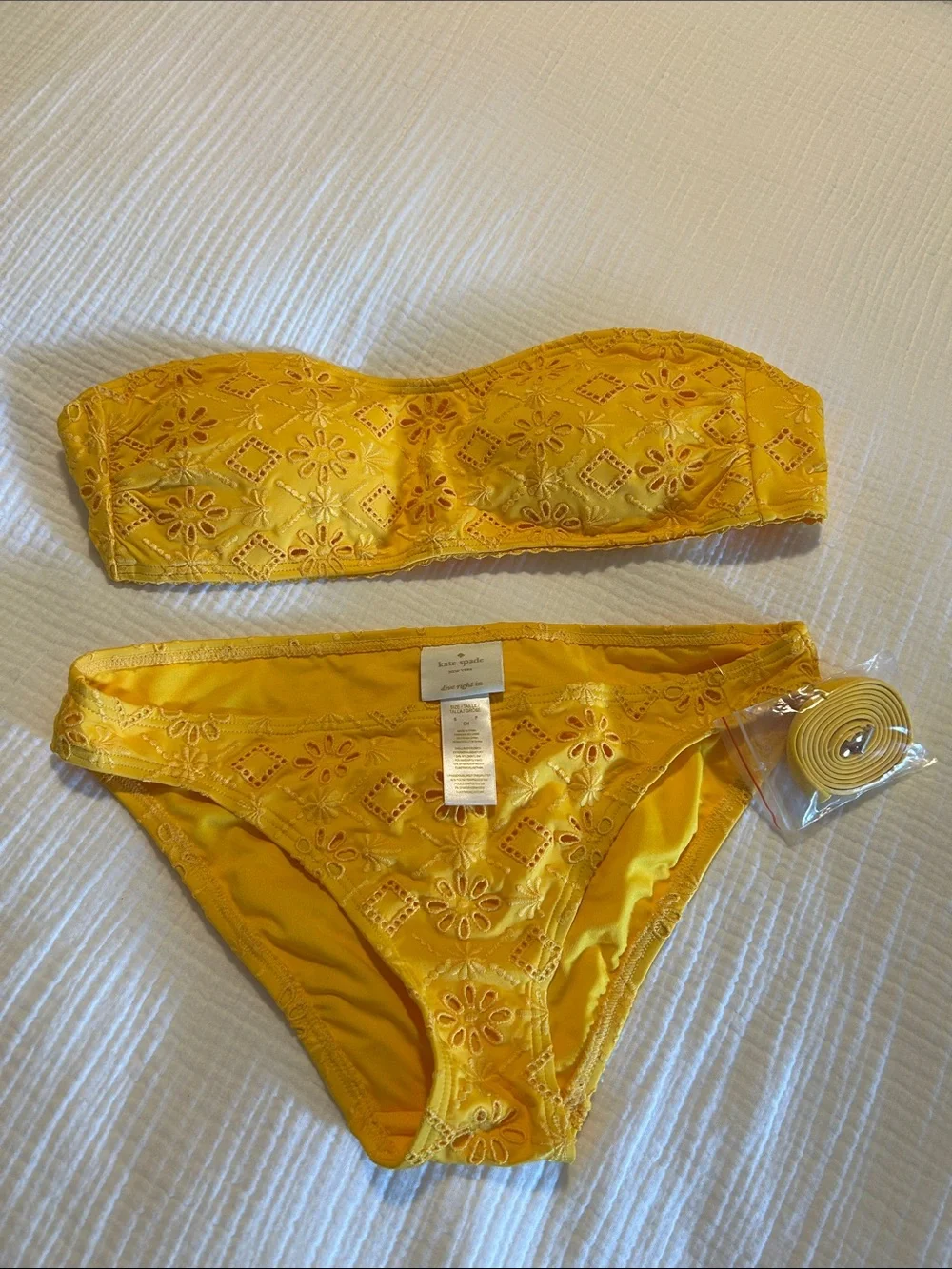 Kate Spade Yellow Embroidered Bandeau Bikini Set